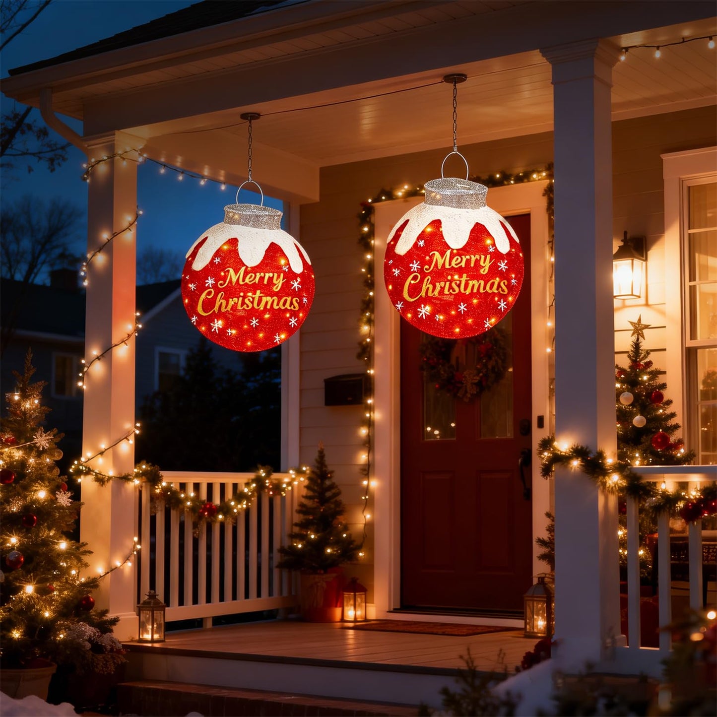 Outdoor Christmas Ball Ornaments, Collapsible Pop-Up Lighted Christmas Decorations with 80 Bright LED Lights, 8 Light Modes, Weatherproof Pre Lit Large Holiday Ball Decor for Yard, Lawn, Home（Red）