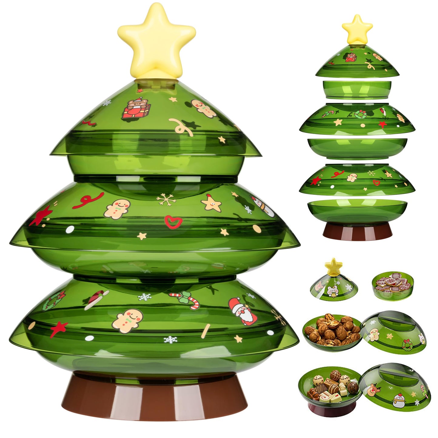 IVYROLL Christmas Candy Dish with Lid, Candy Platter Dish Serving Snack Box Container Decorative Plates for Xmas Holiday Party