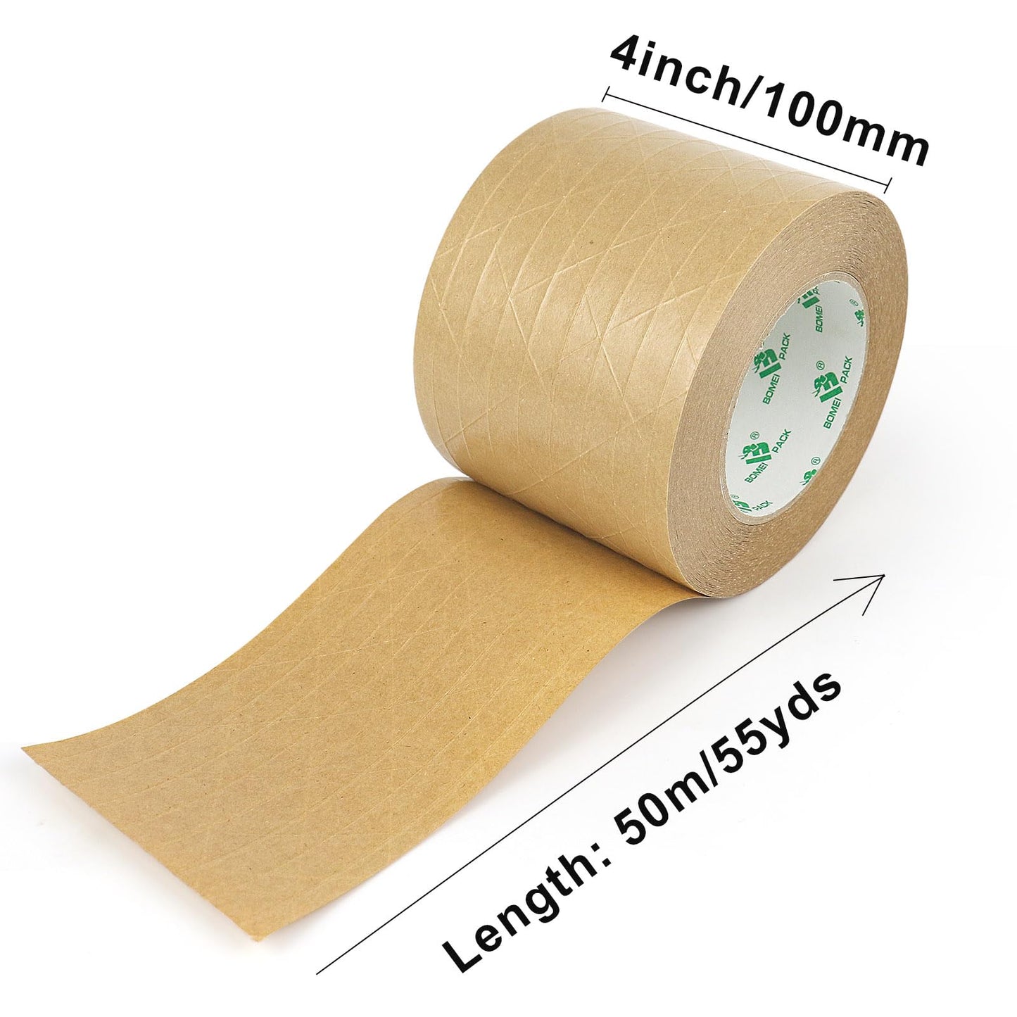 BOMEI PACK Wide Brown Reinforced Kraft Paper Packing Tape 4inch, Self Adhesive Paper Gummed Packing Tape, for Heavy Duty Packaging, Shipping, Moving and Storage, 4InchX55yds