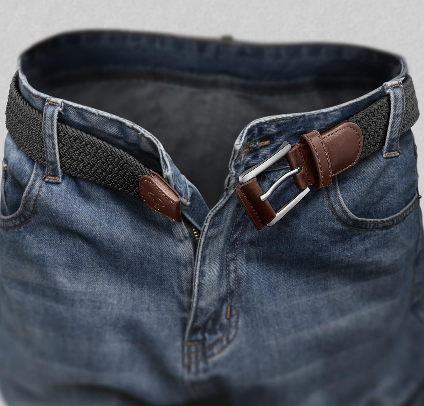 BULLIANT Belt for Men 2Pack,Mens Gift Stretch Braided Web Belt Elastic for Casual Golf Jeans,1 3/8"(Black/Deep Brown,36"-40" Waist Adjustable)
