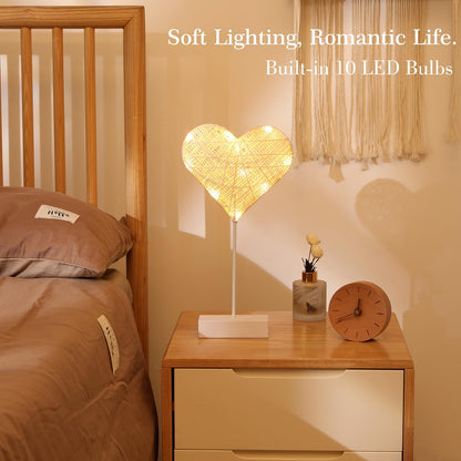 Lewondr Heart Decorative Table Lamp, Valentines Day LED Light Winding Cotton Thread Night Lamp for Bedroom, Battery Powered Desk Lamp for Galentine's Day Romantic Gifts for Women Home Decorations