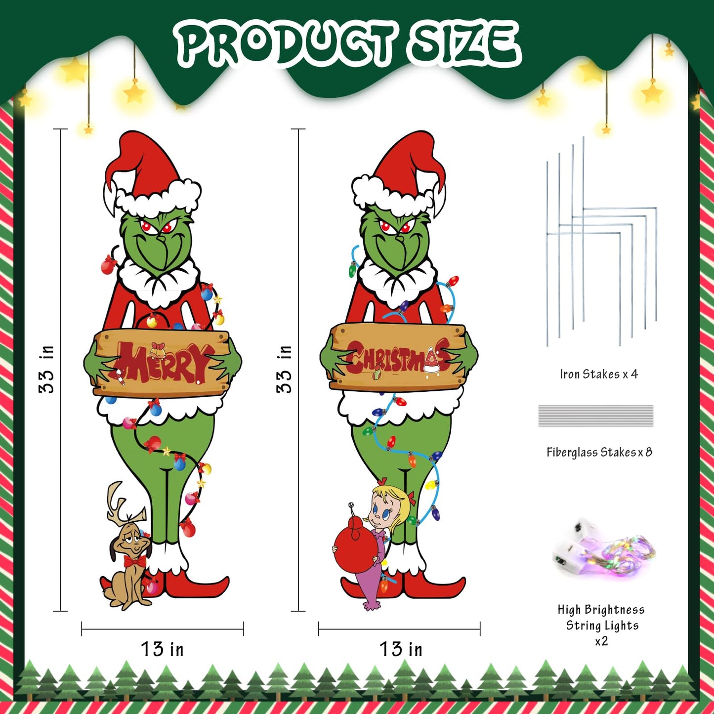 HEORIM 2 Pcs Large Christmas Outdoor Decorations with Metal Stakes Merry Christmas Yard Signs for Lawn, Garden Yard Decor