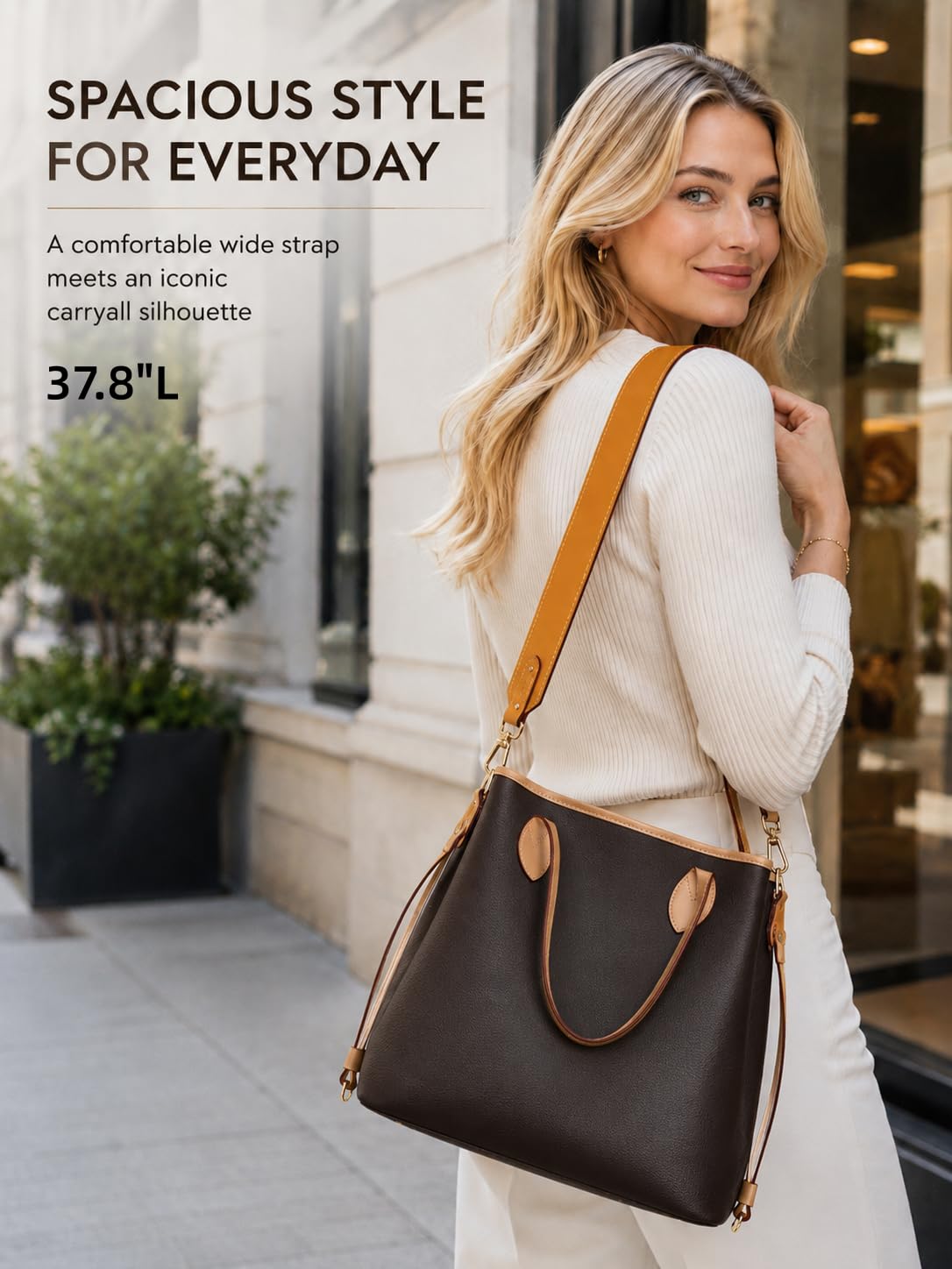 LOFZAR Wide Vachetta Leather Replacement Bag Strap, Fits Neverfull PM/MM/GM Graceful and More (37.8" L, Beeswax)