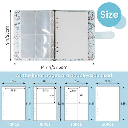 Reusable Sticker Book Collecting,A5 Binder Album Storage Organizer with Blank Release Paper and Pocket for Adult Kids,Cartoon Leather Binder Cover & Magnetic Buckle Closure(Blue)