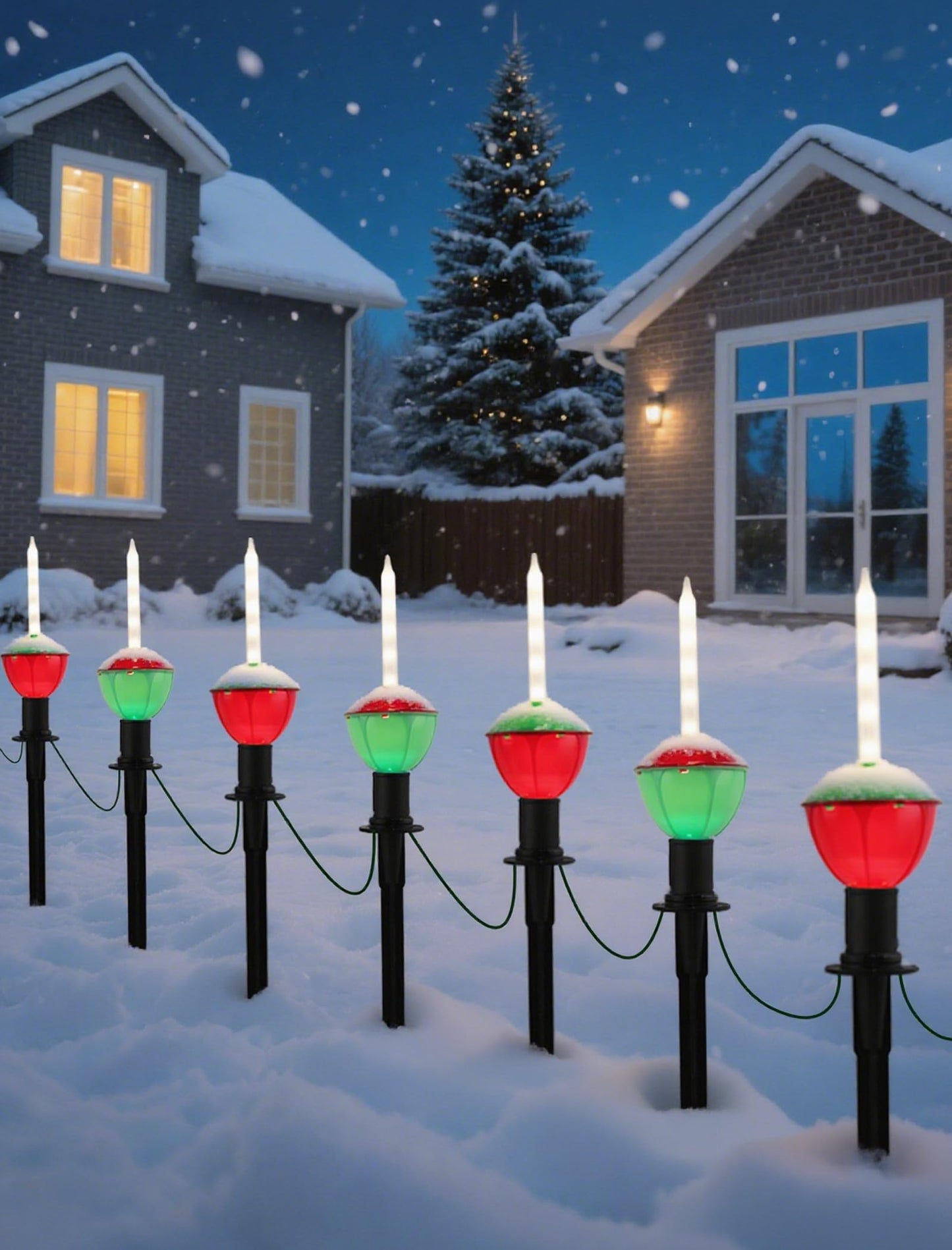 7 Pack Enchanting Christmas Pathway Lights, Whimsical Peppermint Candy Cane Bubbling Yard Stakes, Connectable Outdoor Walkway Lights for Holiday Yard, Sidewalk & Driveway Decor