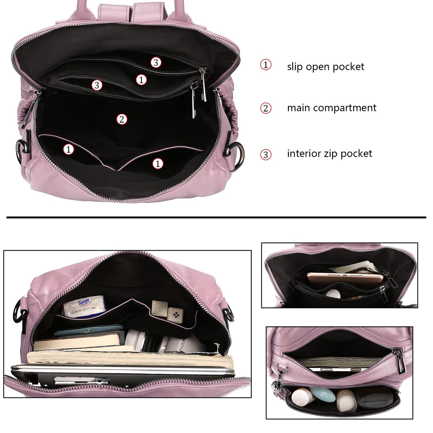 Uromee Travel Backpack Purse for Women Vegan Leather Ladies Fashion Tassel Shoulder Bag Convertible Black A