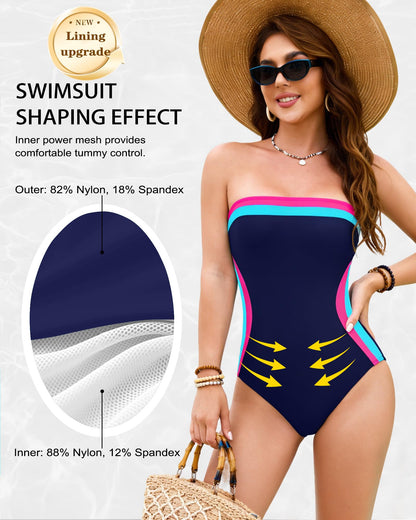 DaiLiWei Women One Piece Swimsuit Tummy Control Bathing Suits Bandeau Swimwear Slimming Lace Up Modest Swim Suits 2026