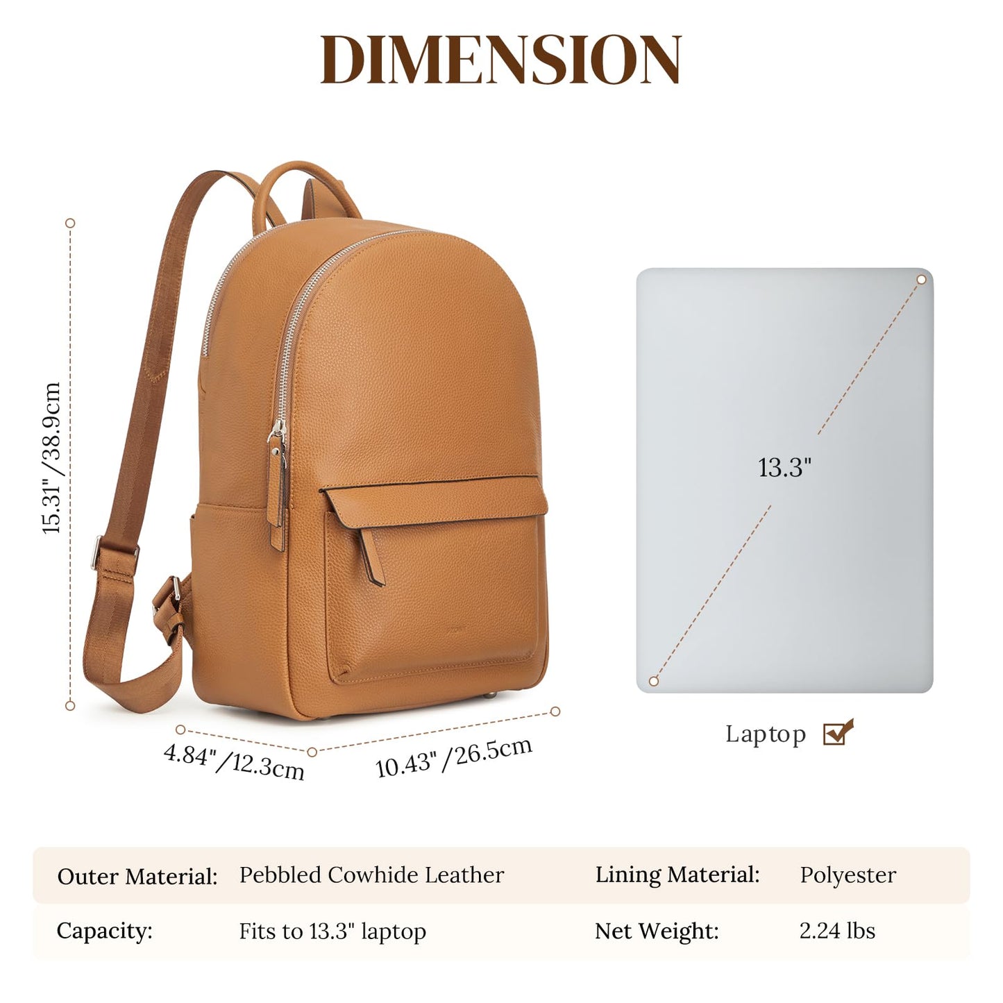 S-ZONE Genuine Leather Backpack Purse for Women Travel Backpack Classic Work Shoulder Bag Business Daypack Adjustable Straps Medium