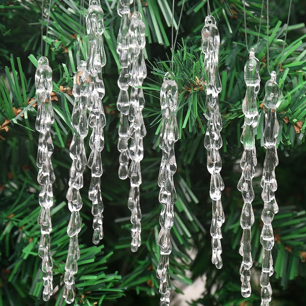 Zsail Icicle Ornaments 50 pcs Icicles Pendant Set Christmas Decoration Acrylic Clear icicles with 50 Cord for Christmas Tree Decoration(Water Drop-5.1inch 50pcs)