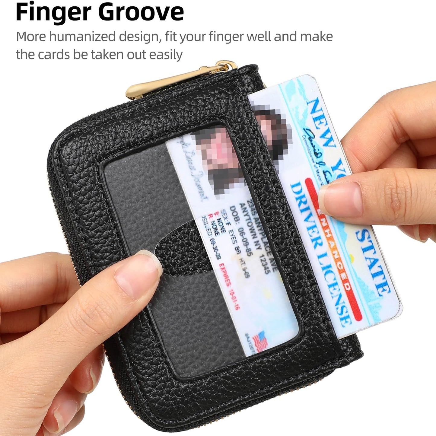 YUYULA Lether Women Credit Card Wallet, Zipper Business Card Holder for Women, RFID Blocking, KeyChain Wallet (Black)