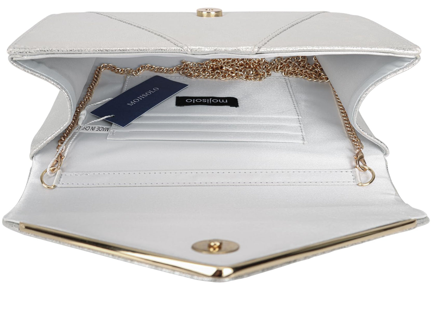 MOJISOLO PU Leather Clutch Purses Women Evening Envelope Handbag Prom Wedding Party Foldover Bag Silver