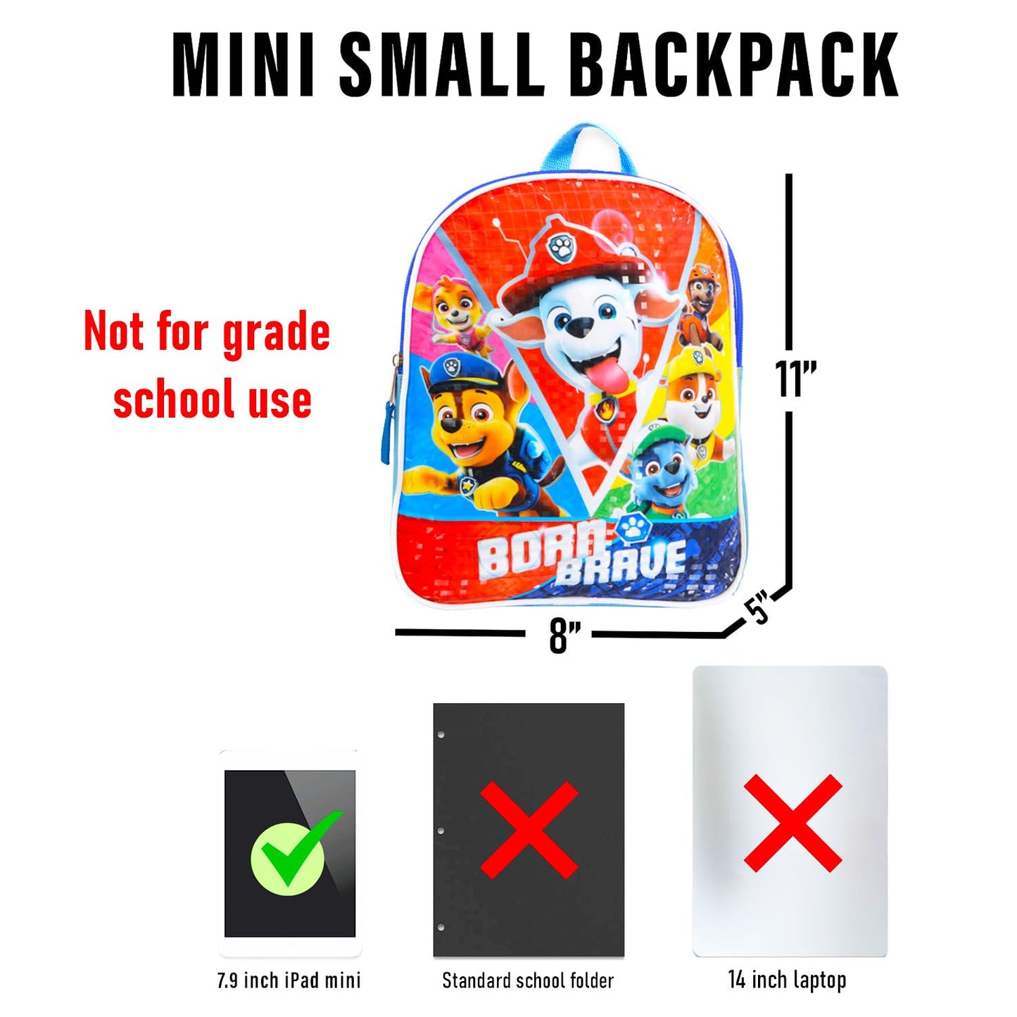 Paw Patrol Mini Backpack Set - 4 Pc Bundle of 11" Chase, Marshall and Rubble Bag, Water Bottle and More School Supplies for Kids