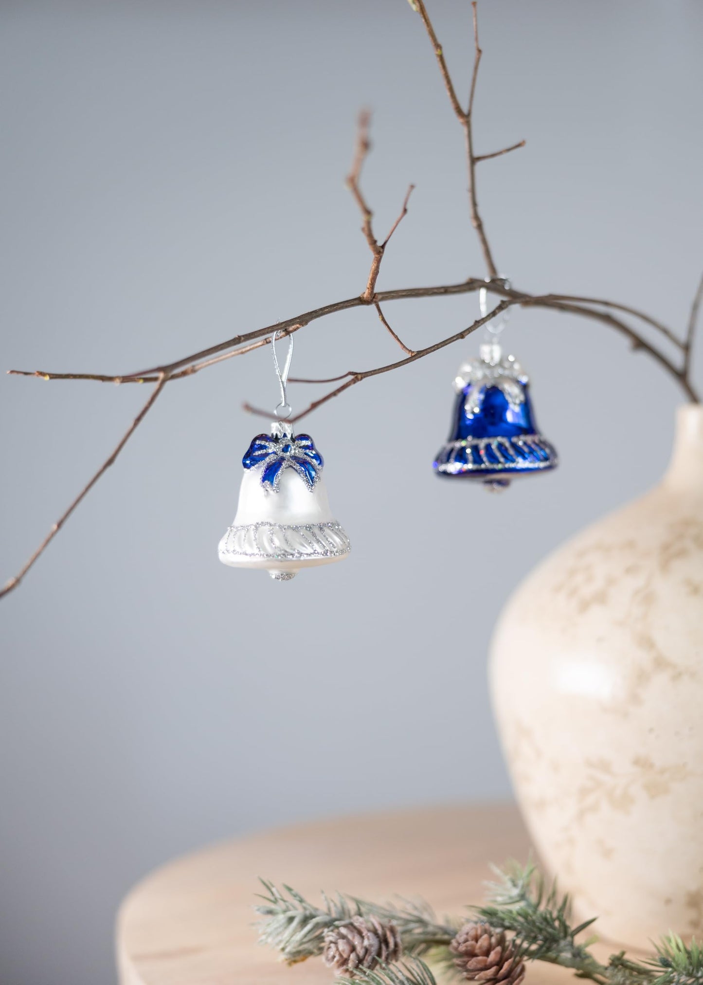 Polish Gallery Mini Glass Tree Ornaments White Jingle Bell Handcrafted Mouth Blown Glass 1 Inch Mini Ornaments Tiny Christmas Ornaments Made in Poland