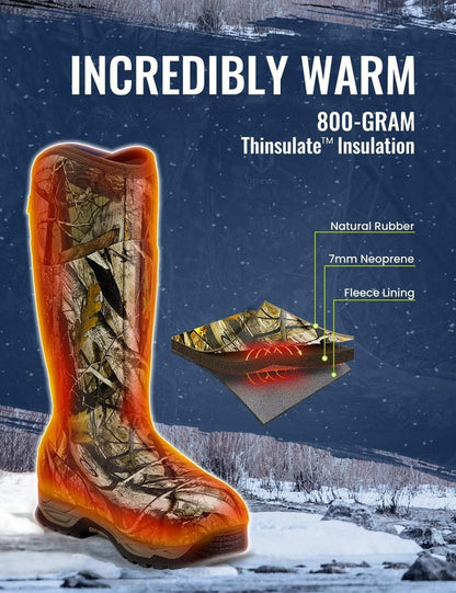 TIDEWE Waterproof Insulated Rubber Hunting Boots - 7mm Neoprene, Camo G2 | Sizes 6-14