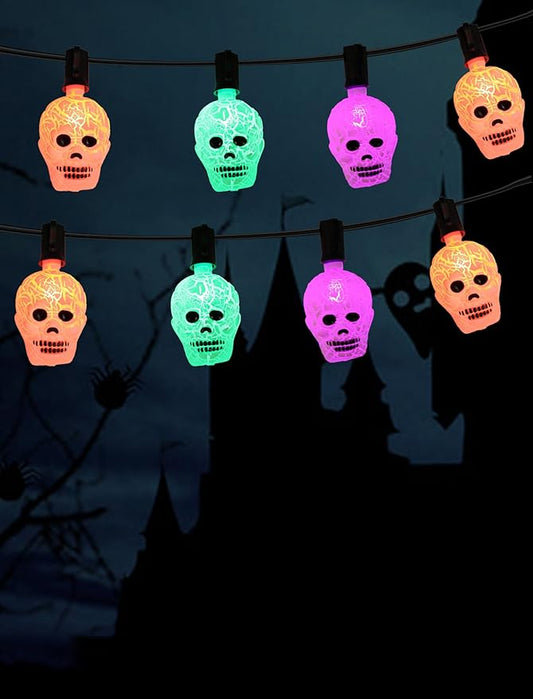 10.5ft Outdoor Skull String Lights, Plug in & Connectable Halloween Decorations with UL Certified Cord, Waterproof for Porch, Yard & Party Decor