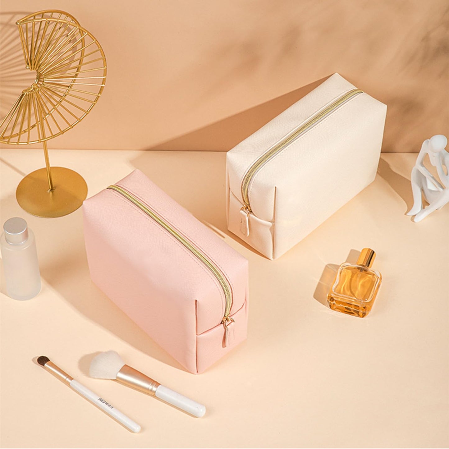 Merkaunis 8 Pcs Preppy Makeup Bag Set, PU Leather Cosmetic Pouch Waterproof Portable Travel Toiletry Bag for Women, Small Makeup Bags Bulk - Gift for Bridesmaid Party (Pink/Beige/Gray/Light Green)