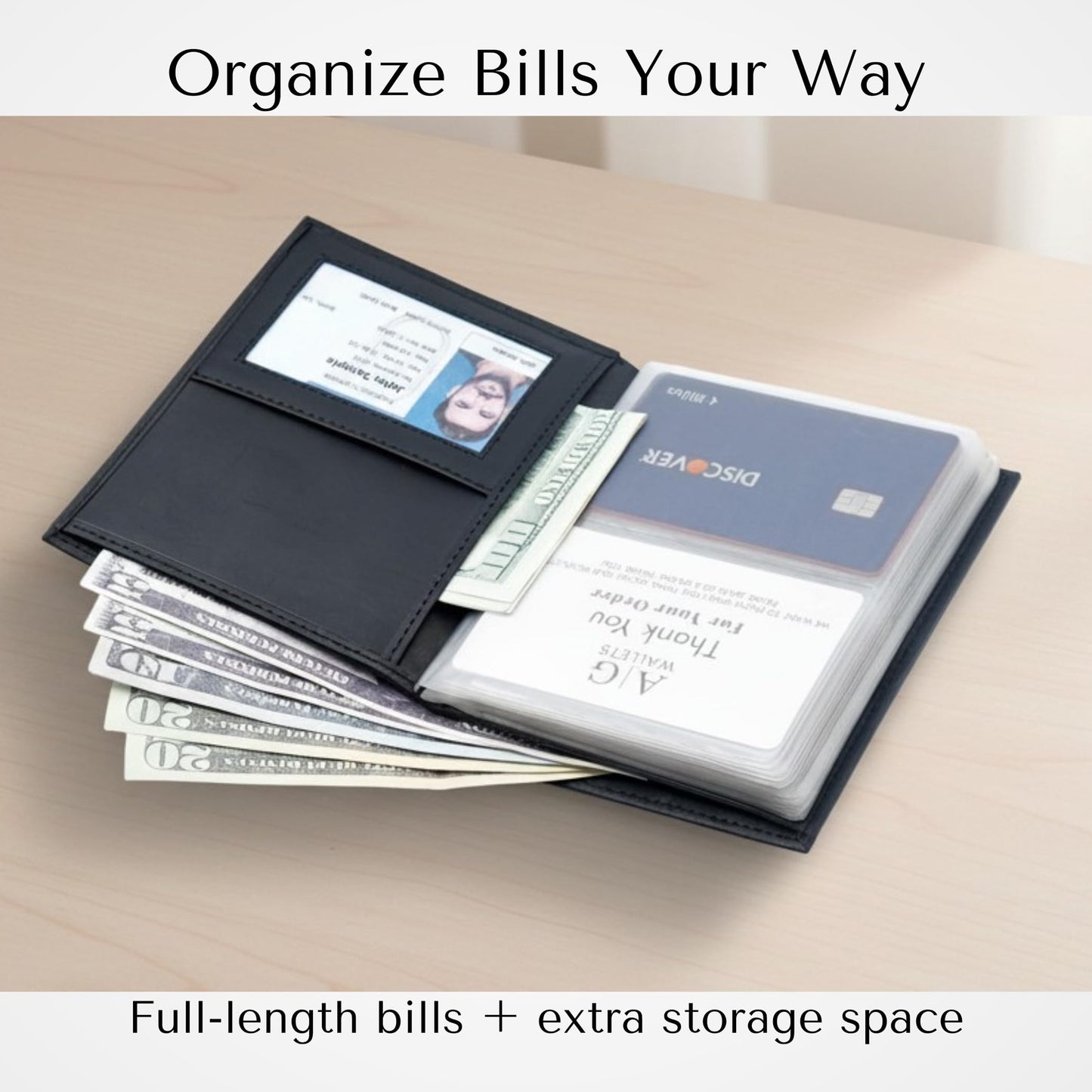AG Wallets Men’s Leather Wallet – 24 Card Capacity, RFID Blocking, 2 ID Windows, Full Bill Compartment, Vertical Bifold Card Holder, Black