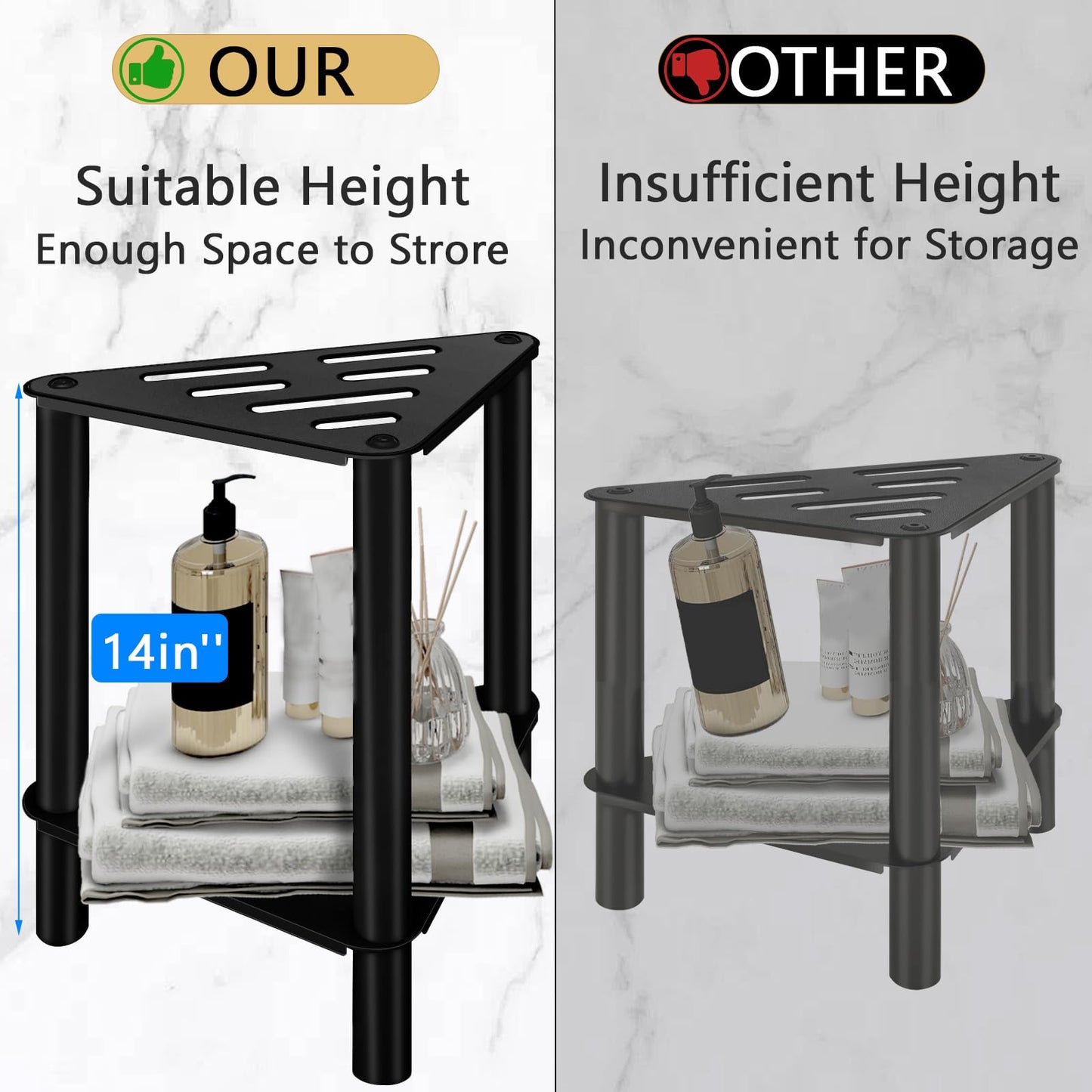 VOTZAAQ Shower Foot Rest, Shower Stool for Inside Shower, Stainless Steel Waterproof Shower Stool for Shaving Legs - Corner Bathroom Bench Seat with Storage Shelf for Small Shower Spaces