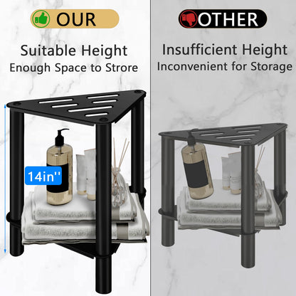 VOTZAAQ Shower Foot Rest, Shower Stool for Inside Shower, Stainless Steel Waterproof Shower Stool for Shaving Legs - Corner Bathroom Bench Seat with Storage Shelf for Small Shower Spaces