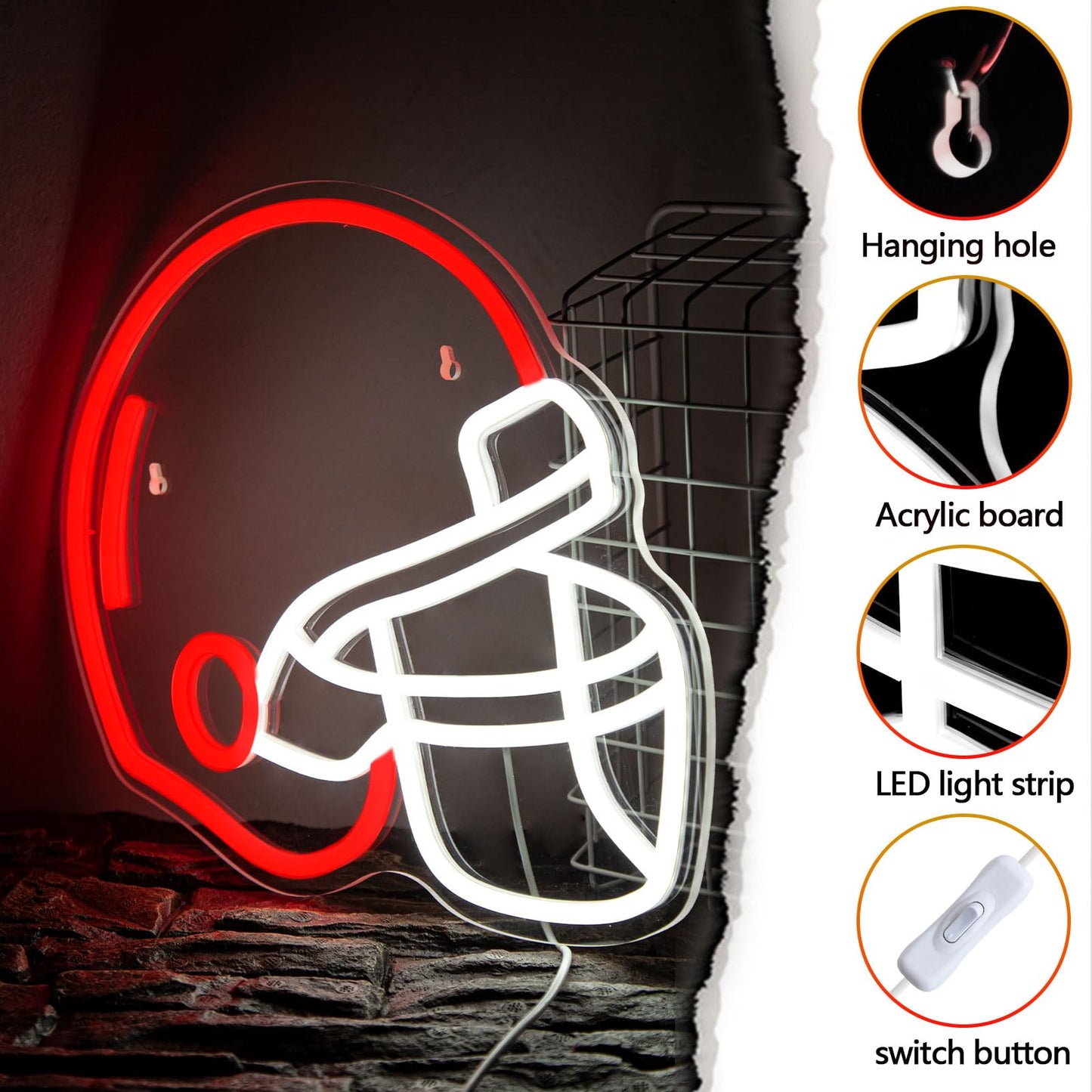 Football Helmet Neon Sign for Wall Decor, Helmet Shaped Neon Light LED Cool Sports Theme Neon Signs for Bedroom Gamer Room Man Cave Rugby Gifts for Boys Teens