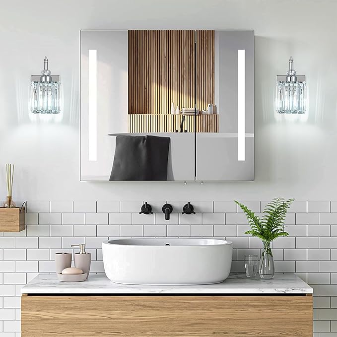 Modern Wall Sconces Set of Two Chrome Wall Sconces Indoor Wall Lamp Crystal Wall Light Wall Mounted Room Sconce Wall Lighting Bathroom Vanity Light Fixtures