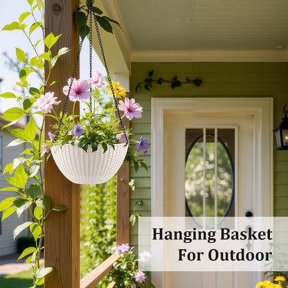 RooTrimmer Hanging Planters for Indoor Outdoor Plants 8/10 Inch, 4 Packs Plant Hanger with Drainage Holes, Hanging Basket Flower Pot Perfect for Home, Office and Garden,White
