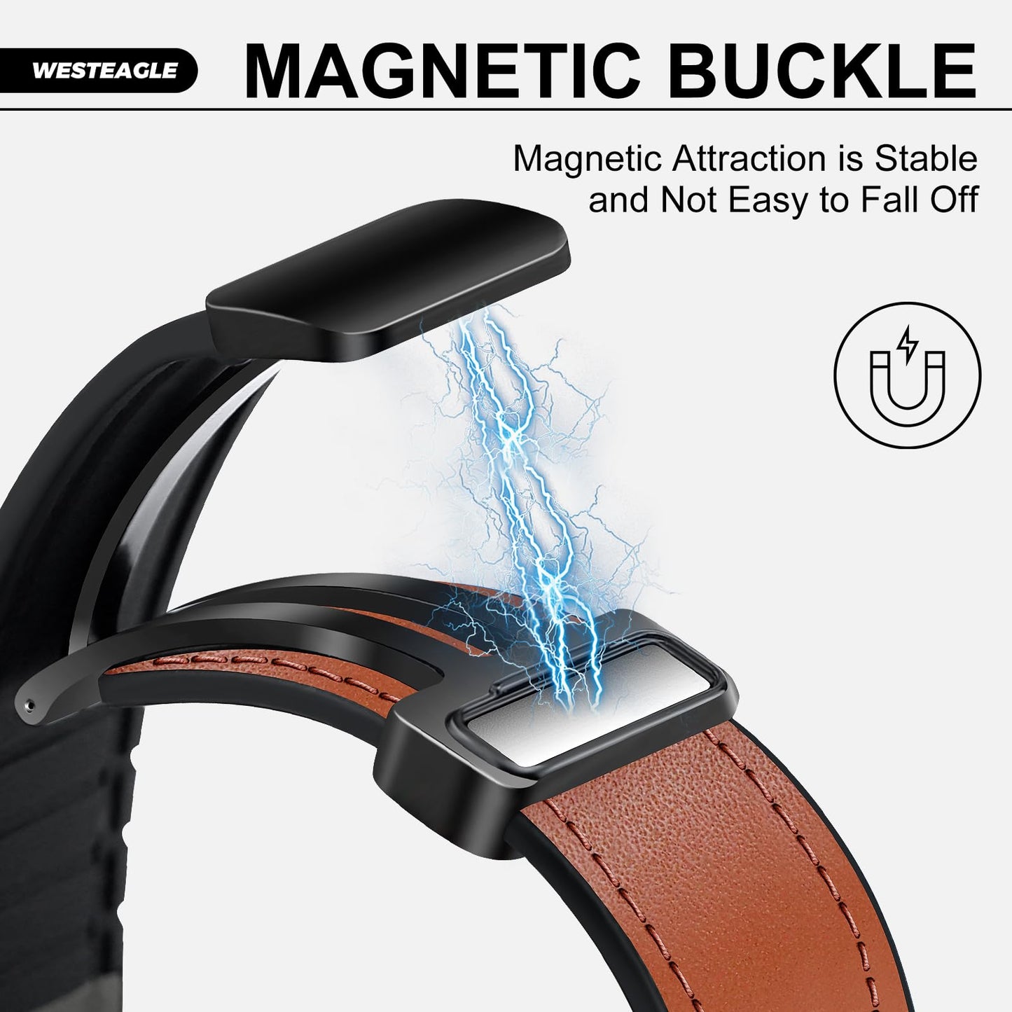 WestEagle Magnetic Leather Bands Compatible with Apple Watch 49mm 46mm 45mm 44mm 42mm(S3/2/1) for Men Women, Genuine Leather with Magnetic Buckle for iWatch Ultra1/2/3 Series SE11/10/9/8/7/6/5/4/3/2/1