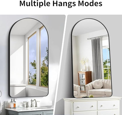 Arched Bathroom Mirror, 55"x30" Black Arched Mirror for Bathroom, Wall Mounted Mirror, Black Vanity Wall Mirror Metal Frame for Bedroom, Entryway, Living Room, Vertically Hanging