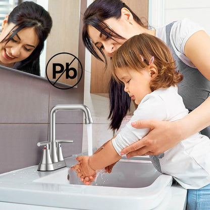 Hurran Brushed Nickel 4 inch Centerset Bathroom Faucet for Sink 2-3 Hole