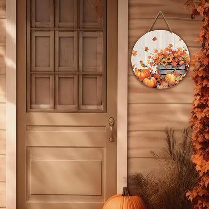 Fall Door Sign Wooden Autumn Pumpkins Door Hanger Maple Leaf Sunflowers Bird Sign for Outdoor Porch Wall Fall Harvest Hanging Decorations
