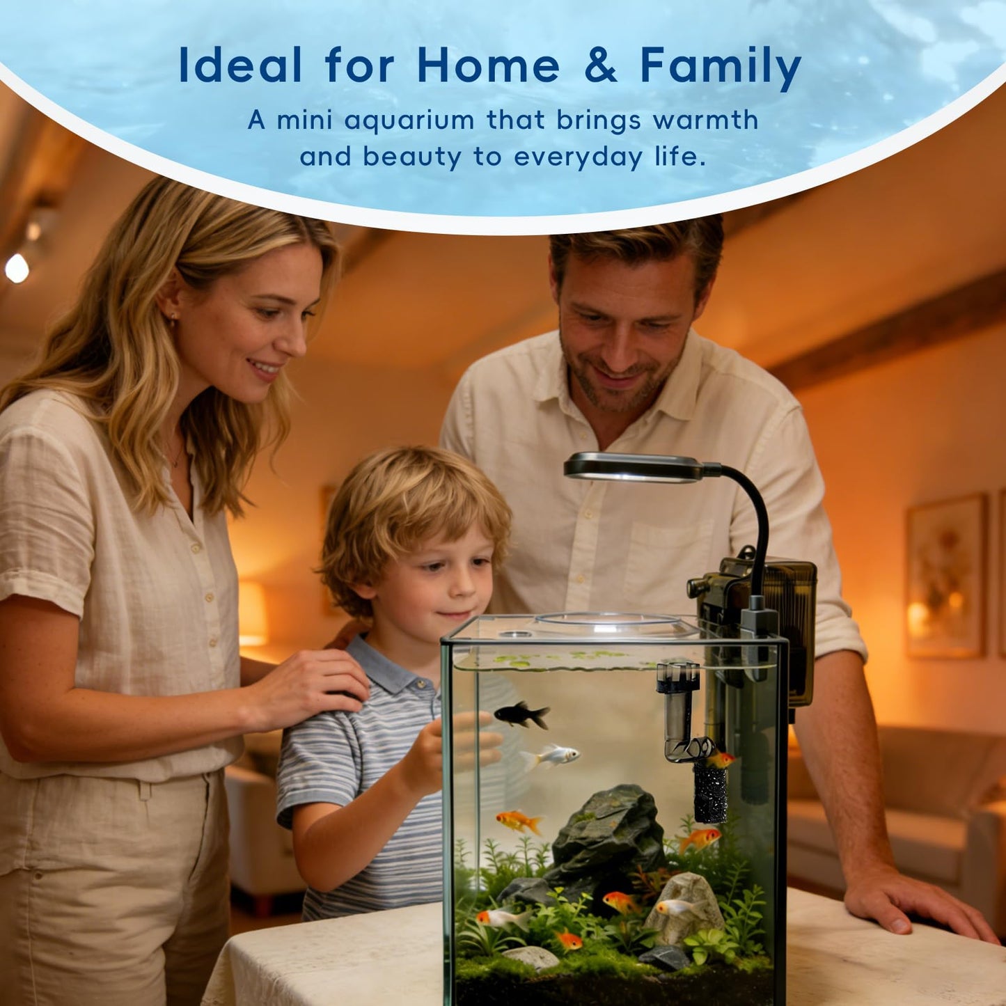 Turchongeco 2.1 Gallon Nano Aquarium Kit with Lid, Space Saving Hang-On Filter and LED Light, Ultra-Clear Rimless Glass Desktop Fish Tank for Small Fish, Shrimp, and Betta