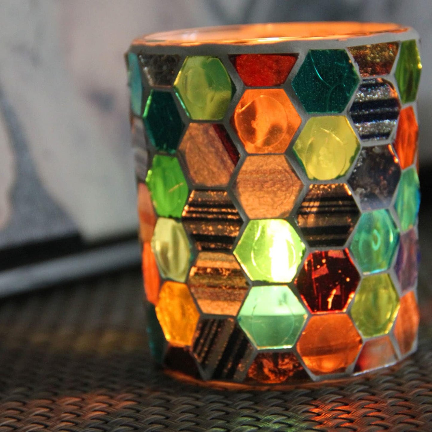 Glass Mosaic Candle Holder, Stained Glass Candle Holder Tealight Holders Decorative Mosaic Votive Candle Holder Handcrafted Glass Tea Light Holder for Table Centerpieces, Birthday Party, Home Decor