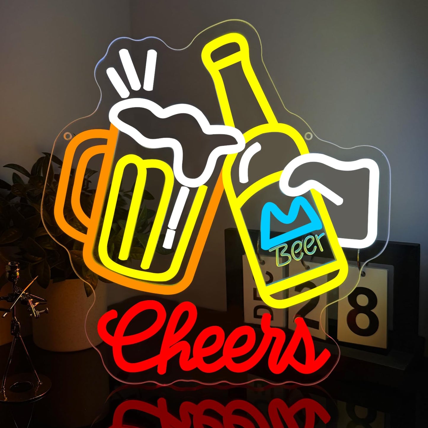 Cheers Beer Neon Sign, Dimmable USB Powered LED Light for Wall Decor, Bar Neon Lamp for Man Cave Home Bar Pub Party Bedroom, Birthday Christmas Gift for Beer Lovers