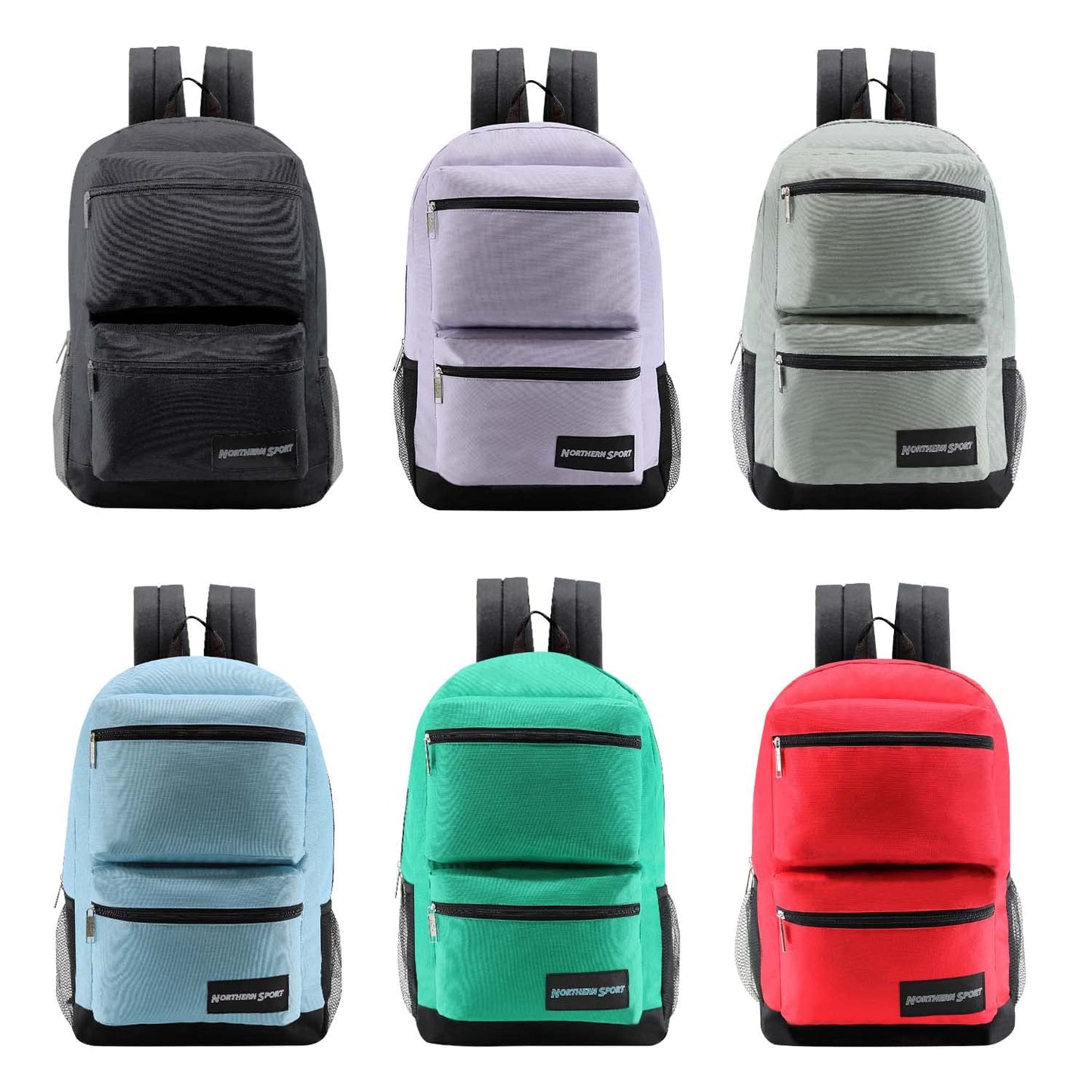 Moda West 12-Pack 19” Sport Backpacks with 50 Piece School Supplies Kits - Pens, Pencils, Crayons – Bulk Bundle for Elementary, Middle, and High School Students, 6 Assorted Styles