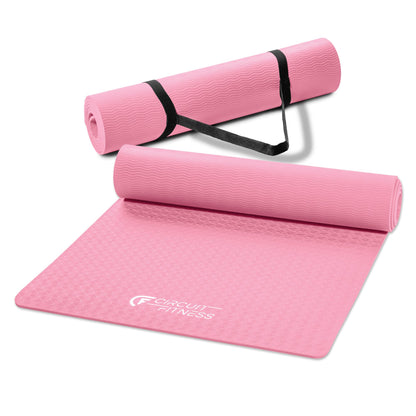Circuit Fitness by Marcy 1/4-inch (6mm) Non Slip Multi-Purpose Exercise Yoga Mat with Carrying Strap - Sakura Pink