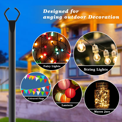 Mutovlin 2 Pack String Light Poles,10 Ft Light Poles for Outside String Lights,Outdoor Lights Pole with Fork,Metal Poles Stand for Patio Deck Backyard