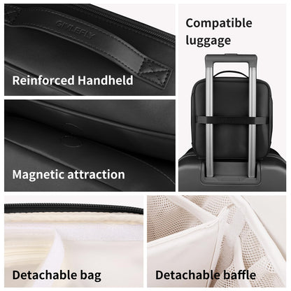 GIVLEFLY Travel Makeup Bag for Women, Large Capacity Cosmetic Bag Organizer with Handle, Waterproof Makeup Case with Brush Compartment and Divider for Toiletries & Skincare
