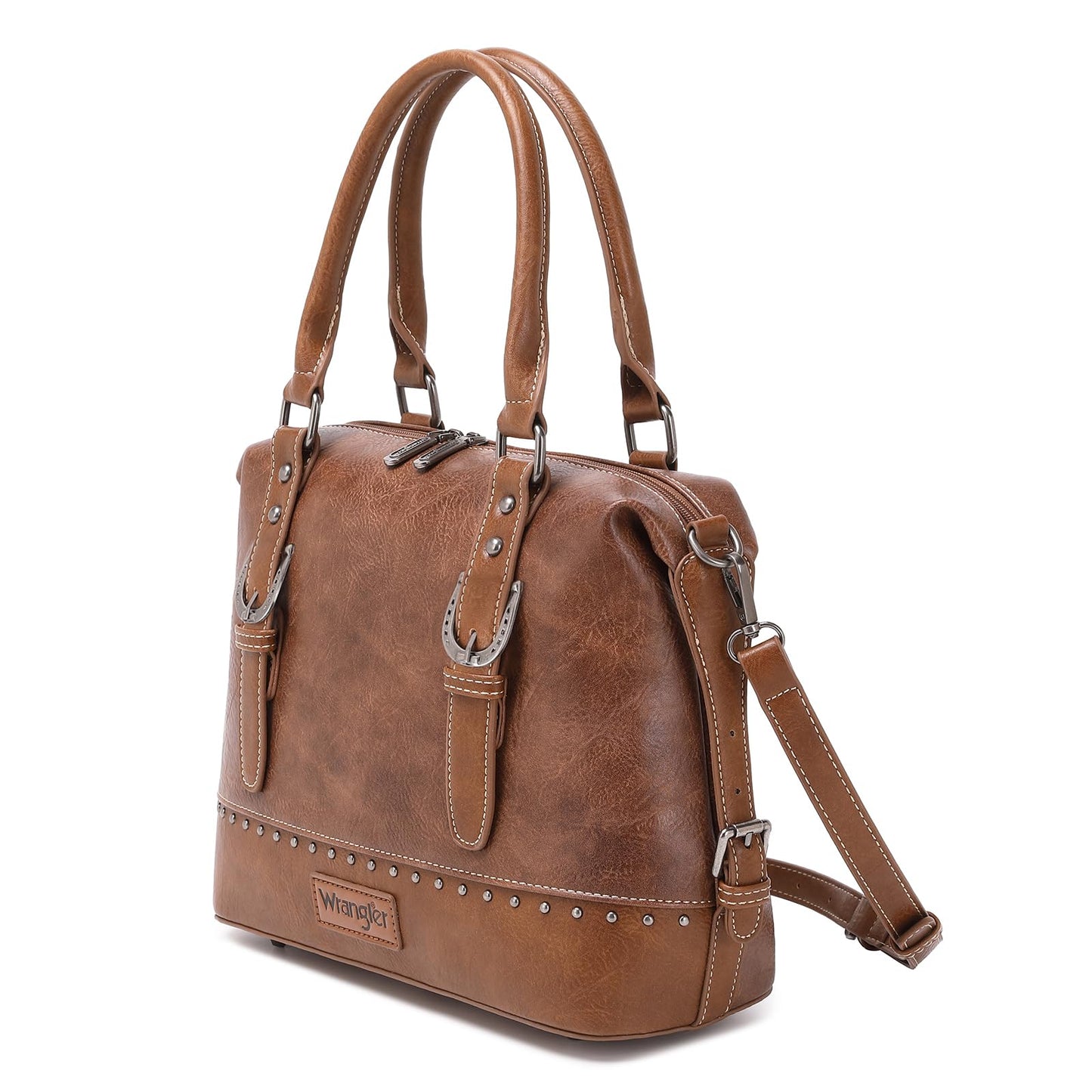 Wrangler Doctor Bag Top Handle Purse Hobo Shoulder Satchel Handbags Crossbody Bag with Crazy Horse Grain Leather for Women WG48-S5110BR