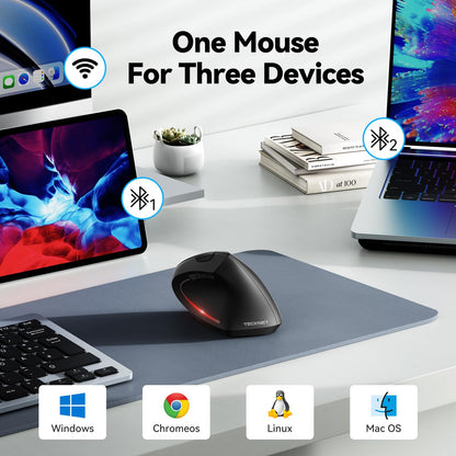 TECKNET Ergonomic Mouse, Wireless Bluetooth Vertical Mouse, 4800 DPI Optical Tracking, 6 Adjustable DPI, Quiet Clicks, 2.4GHz with USB A Receiver, 12 Months Battery, 6 Buttons, Wide Compatibility