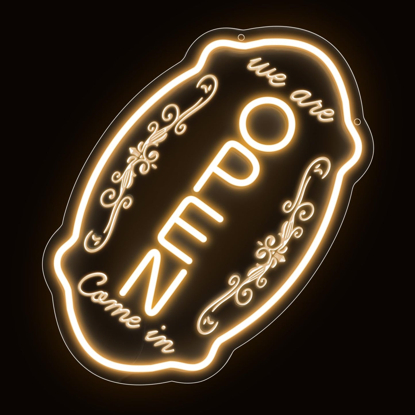 LED Neon Open Sign for Business, 16.5x10'' Come in We’re Open Sign, Warm White Adjustable Brightness Neon Lights for Party, Bar, Salon, Stores, Hotel, Wall Decor, Clubs, Hotels, Vertical