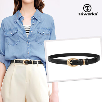 TRIWORKS 3 Pack Women Leather Belt for Jeans Pants Fashion Ladies Faux Leather Belt with Gold Buckle