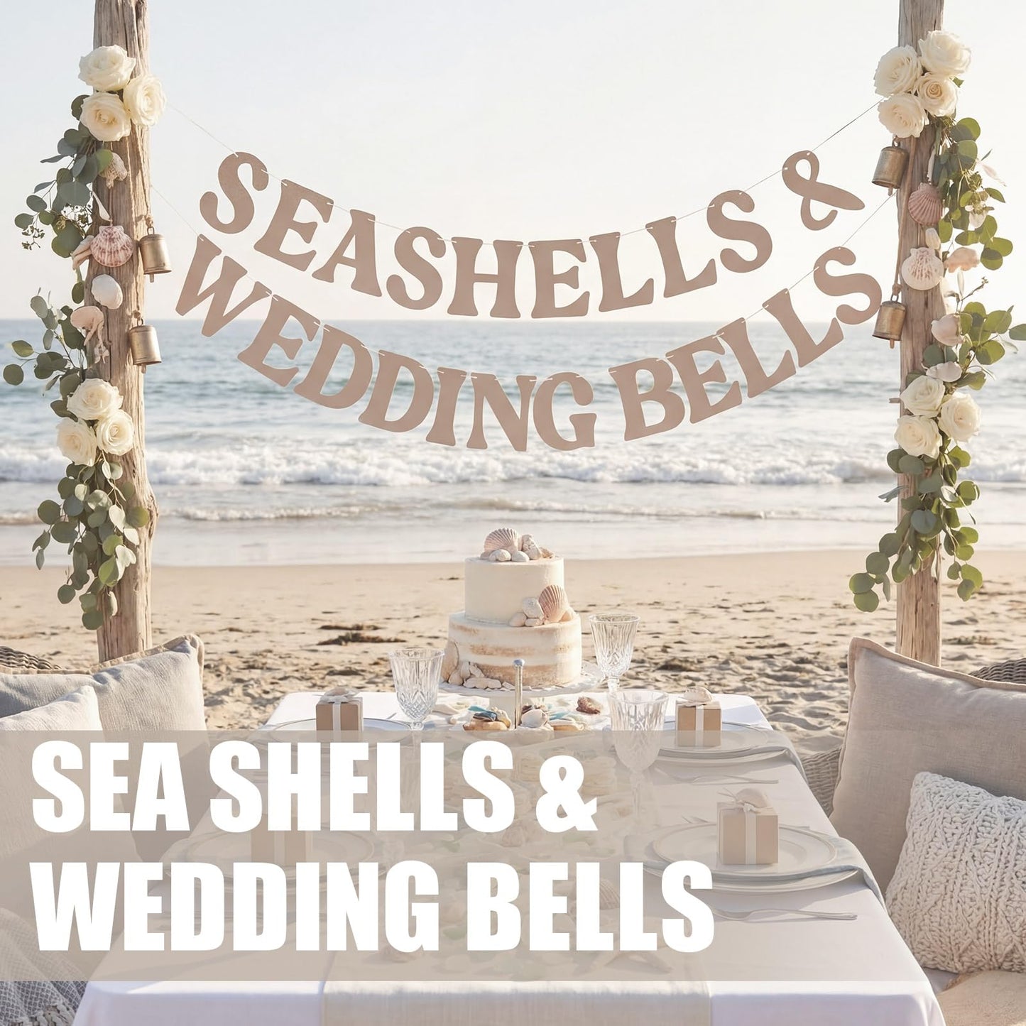 Affrolling Seashells & Wedding Bell Party Decorations Seashells and Wedding Bell Banner Beach Bridal Shower Coastal Bachelorette Party Decorations Last Toast on the Coast Decor Supplies