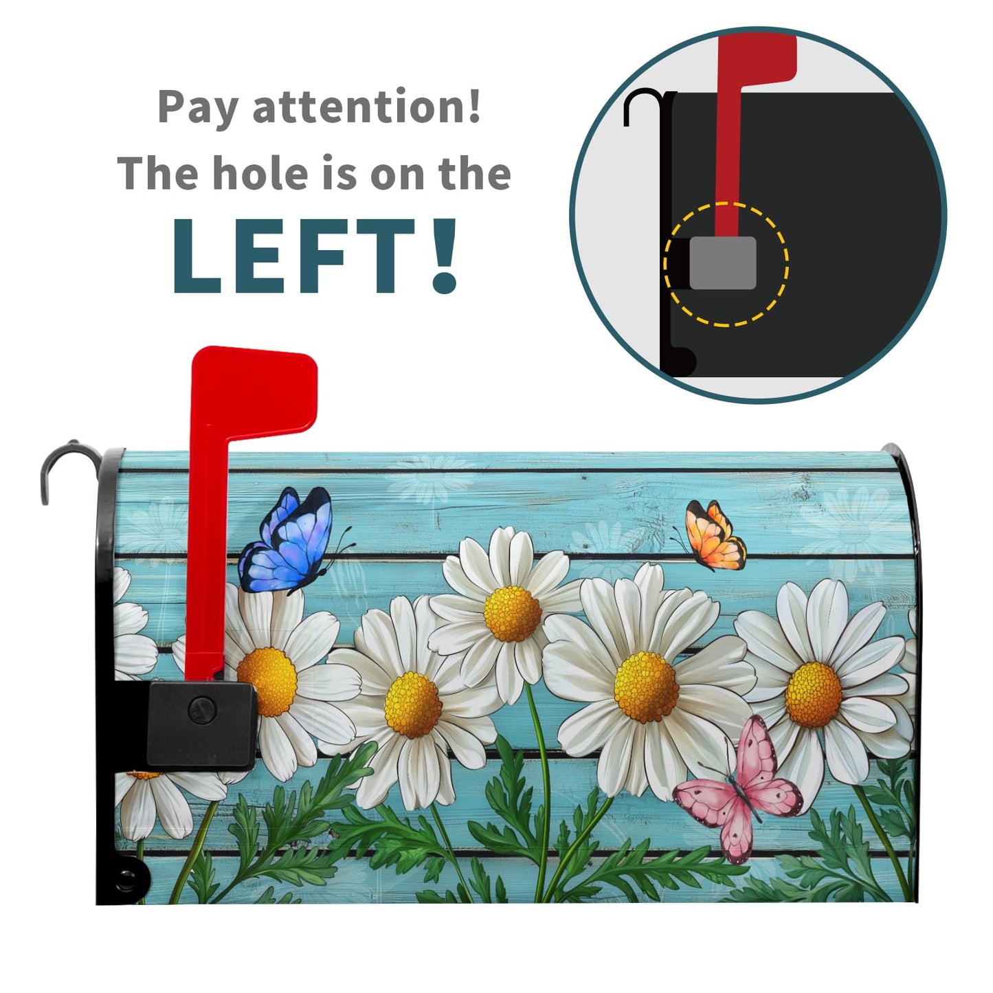 Rustic Spring Summer Daisy Mailbox Covers Magnetic Large Size Spring Teal Old Wood Board Magnetic Mailbox Covers Daisy Floral Mailbox Wrap Post Letter Box Cover for Garden Yard Decor 25x21 Inch