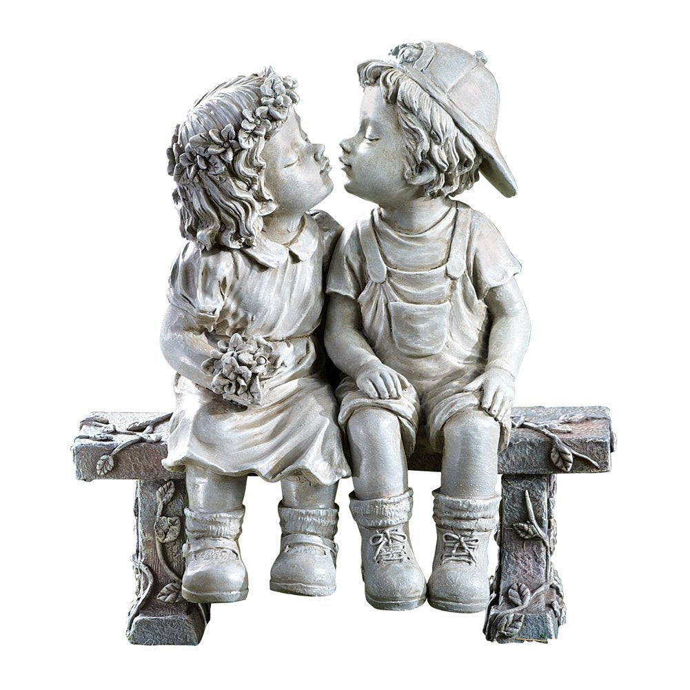 Ahbuohe Garden First Kiss Outdoor Statue Decorative, Flower Bed Decor Puppy Love Kissing Couple,Boy and Girl Kissing Garden Figurine for Yard Patio Art