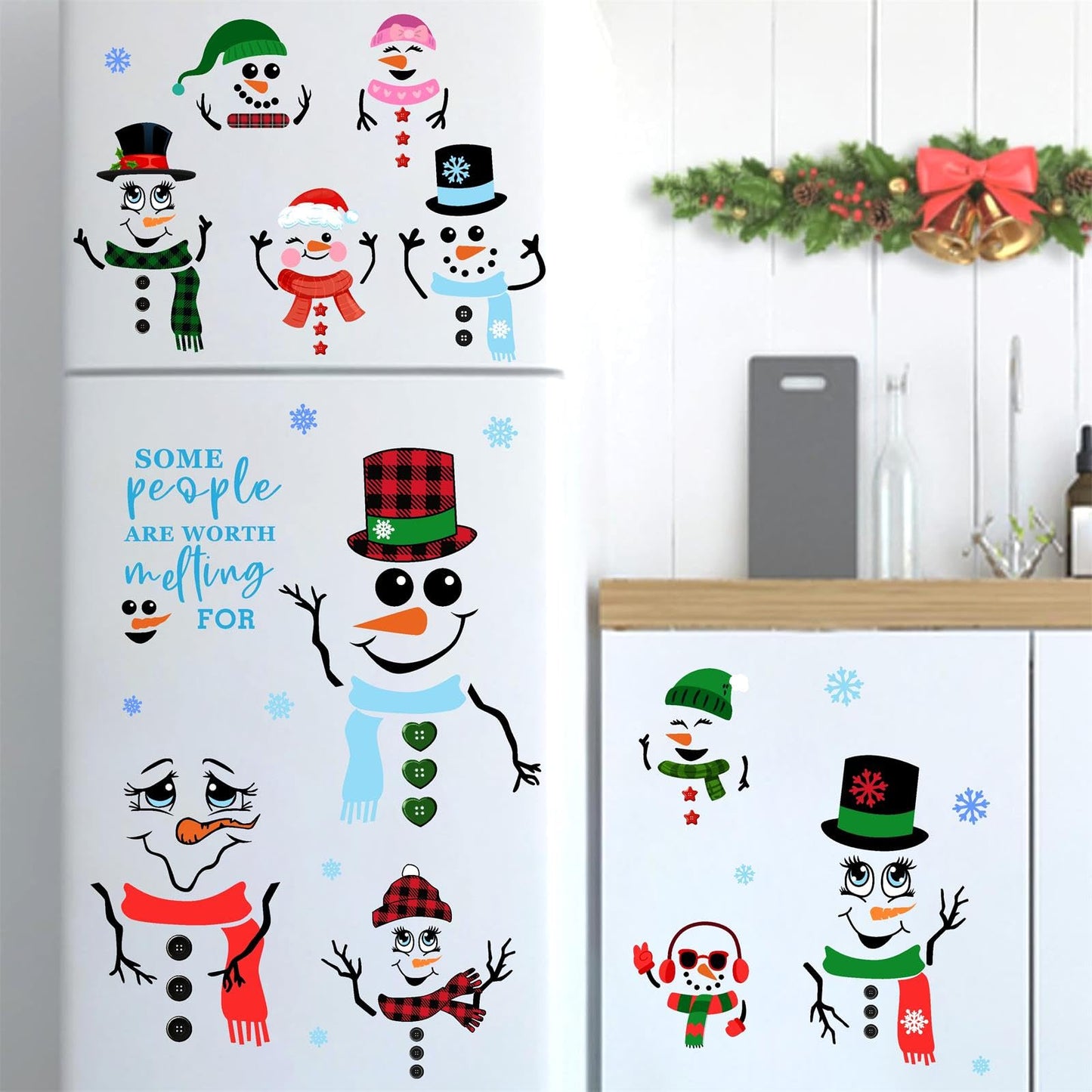 Funny Snowman Decals Christmas Snowman Faces Stickers for Glass Window Stickers Clings Christmas Ornaments Decals for Crafts Cute Cartoon DIY Snowman Faces Stickers Party Supplies Decorations