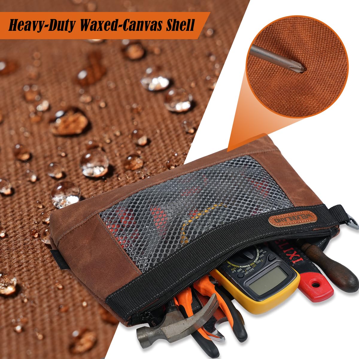 WELKINLAND 4 Piece-Pack Clear Tool Pouch, 12-Inch Tool Pouches, Heavy-Duty Waxed Canvas Zippered Tool Pouch, See-Thru Tool Pouches With Zipper, 4-Color Small Tool Bag