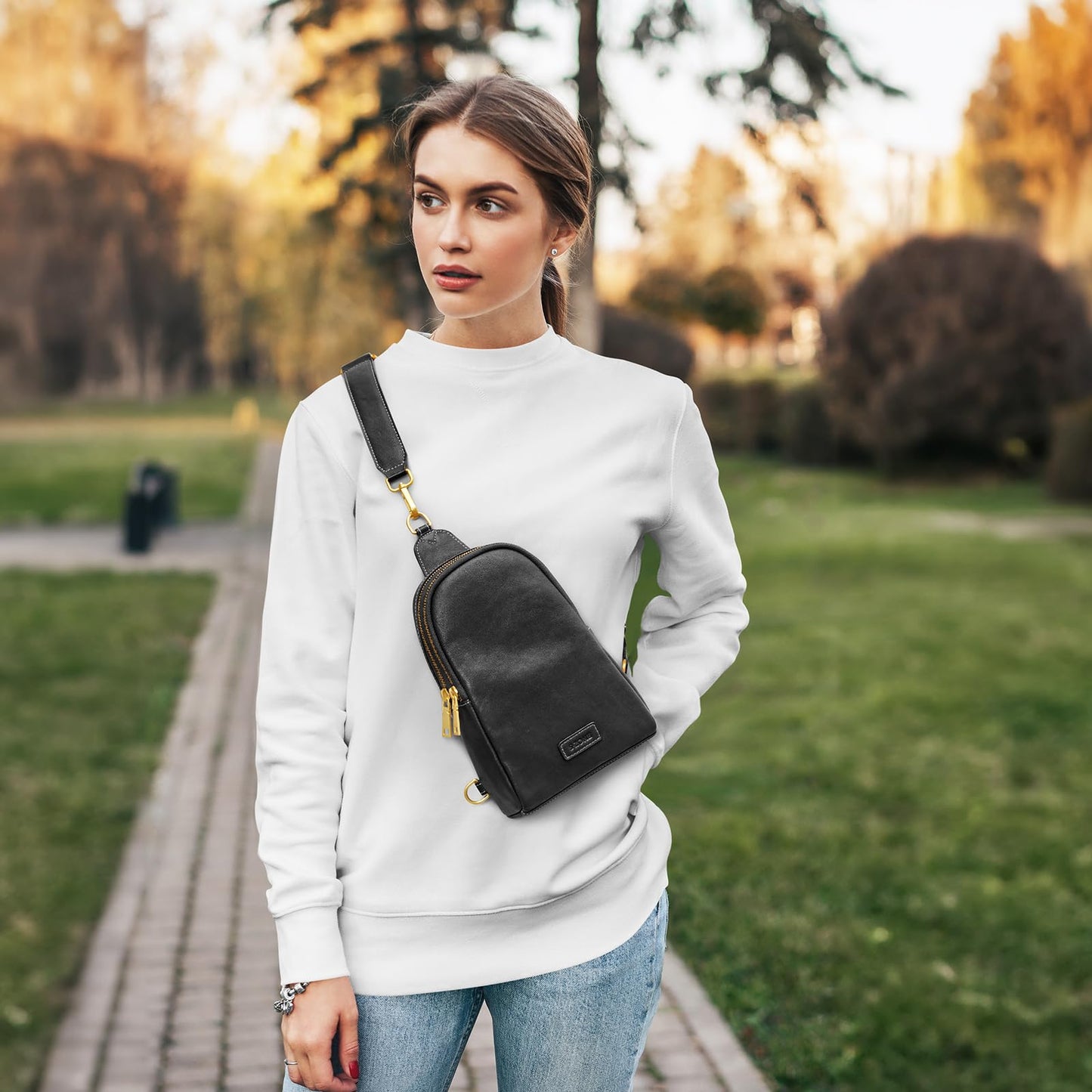 S-ZONE Leather Crossbody Bags for Women Sling Bag RFID Anti Theft Shoulder Purse Fanny Pack
