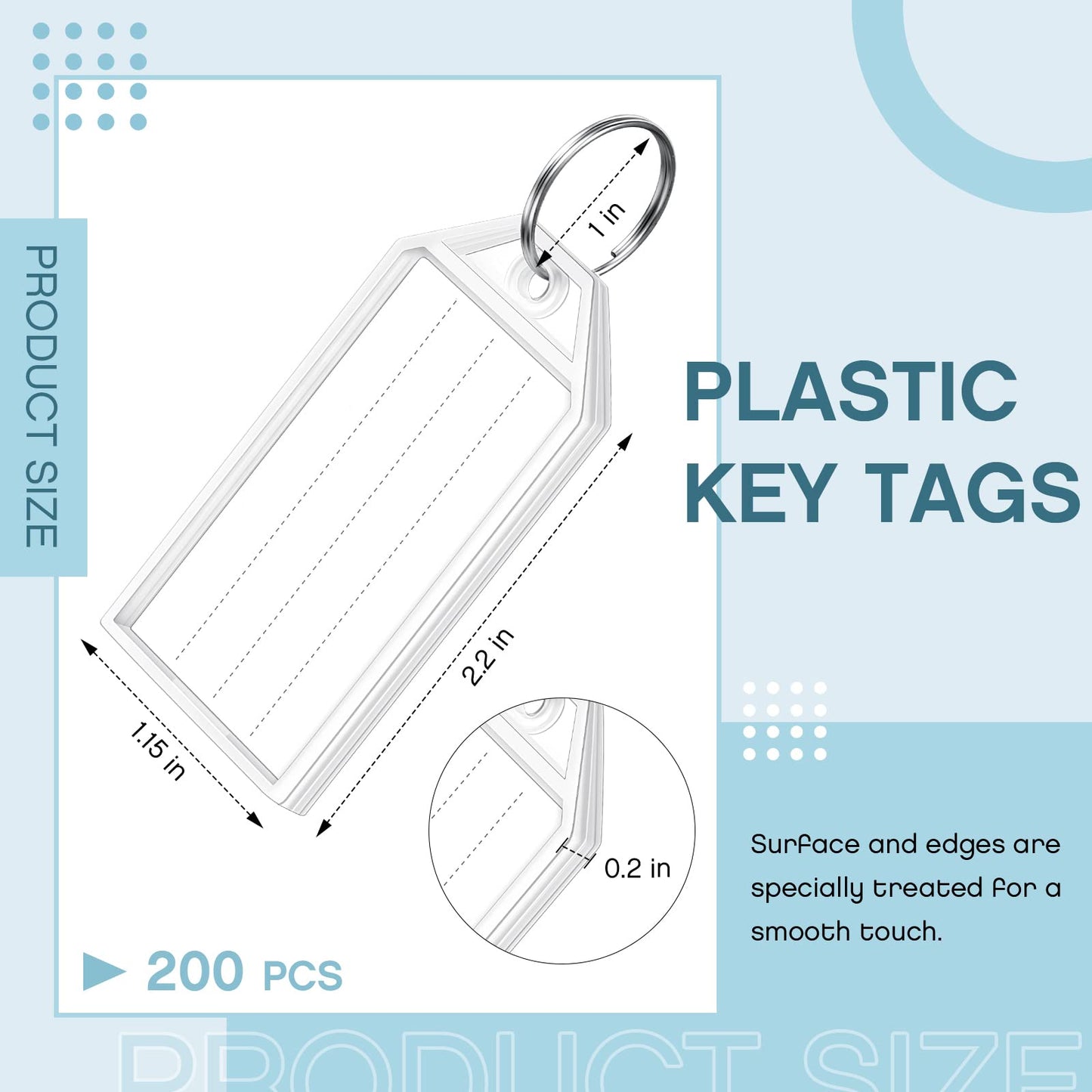 Yinkin 200 Pack Tough Plastic Key Tags White Item Identifiers with Split Ring Label Window Container 2 Inch ID Luggage Tag Key Chain