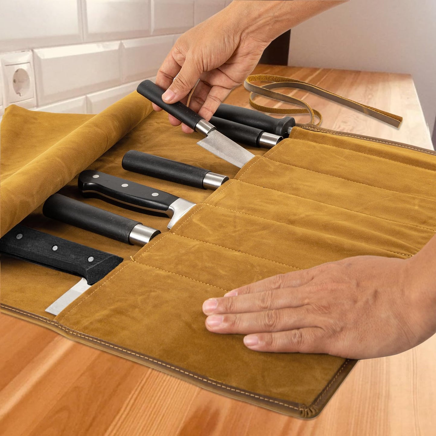Baizoy Genuine Leather Knife Roll, Knife Bags for Chefs Professional, Small Chef'S Knife Case Holder, Knives Holders Protectors with 7 Slots, Portable Chef Knife Roll Chef Knife Bag
