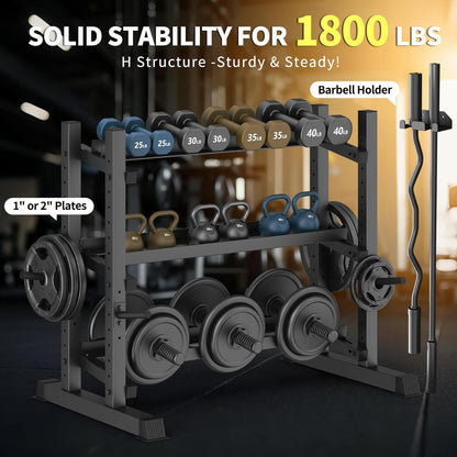 3-Tier Professional Dumbbell Rack, Commercial Grade Dumbbell Storage Rack,1800LB Capacity with Barbell Holder, Adjustable Heavy-Duty Weight Rack for Home Gym, Weight Stand for Dumbbells, Kettlebells & Weight Plates (Rack Only)